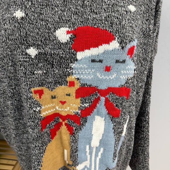 Woman Within Christmas Cats Sweater Plus 3X 30/32W Charcoal Gray Knit Cat Lady - Picture 4 of 10